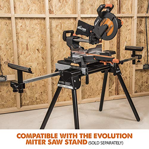 Evolution Power Tools R255SMS+ PLUS 10-Inch Sliding Miter Saw Plus Multi-Material Multi-Purpose Cutting Cuts Metal, Plastic, Wood & More 0˚ - 45˚ Evolution