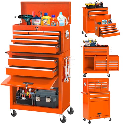 INTERGREAT 8 Drawer Rolling Tool Chest, High Capacity Tool Chest with Wheels, 2-in-1 Detachable Tool Storage with Large Cabinet for Garage, - WoodArtSupply