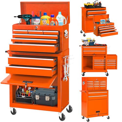 INTERGREAT 8 Drawer Rolling Tool Chest, High Capacity Tool Chest with Wheels, 2-in-1 Detachable Tool Storage with Large Cabinet for Garage, - WoodArtSupply