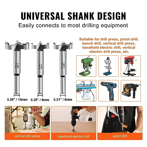 VEVOR Forstner Bit Set, 16 Pcs Forstner Drill Bits Set, 1/4" to 1-5/8", Carbon Steel, with Universal Round Shank, Forstner Drill Bit for Wood and - WoodArtSupply