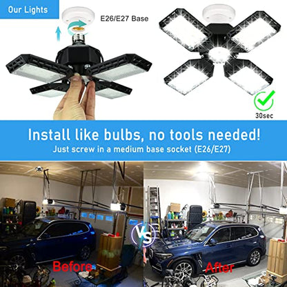 QiyuanLS LED Garage Light,150W Deformable LED Garage Ceiling Lights,15000LM Garage Lights with 4 Adjustable Panels, E26/E27 LED Shop Lights for - WoodArtSupply