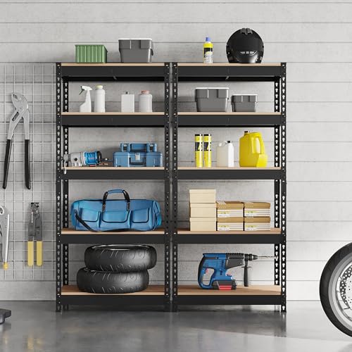Topeakmart 4 PCS 5-Tier Utility Shelves, Metal Storage Shelves Garage Shelving Unit Adjustable Garage Storage Shelves Storage Racks Heavy Duty Shed Topeakmart