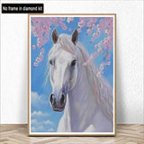 Kaliosy 5D Diamond Painting White Horse by Number Kits, Paint with Diamonds Art Flower DIY Full Drill, Crystal Craft Cross Stitch Embroidery Kaliosy