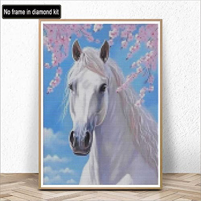 Kaliosy 5D Diamond Painting White Horse by Number Kits, Paint with Diamonds Art Flower DIY Full Drill, Crystal Craft Cross Stitch Embroidery - WoodArtSupply