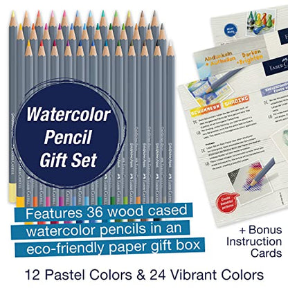 Faber-Castell Goldfaber Aqua Watercolor Pencils Gift Set - 36 Count, 12 Pastel and 24 Standard Colors, Water Coloring Pencils for Adults - WoodArtSupply