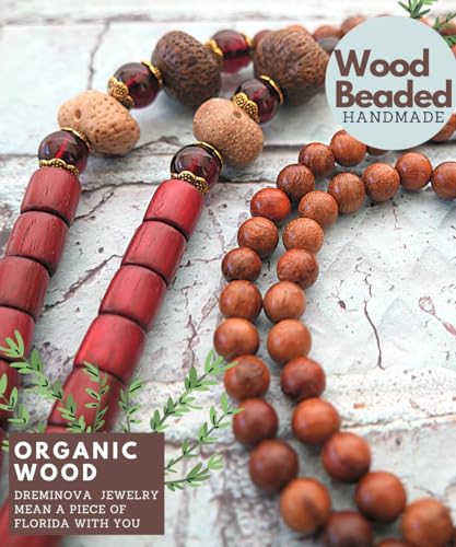 DREMINOVA Wood Strand Necklace for Women Japa Mala Red Sandalwood Beads Meditation Prayer Buddhist Energy Trendy Women’s Jewelry (Persistence Fish) DREMINOVA