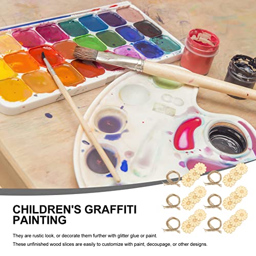 SEWACC Unfinished Wood Crafts 50 Sets Wooden Flower Cutouts Unfinished Flower Shapes Blank Wood Ornaments Flower Embellishments with Hemp Ropes for SEWACC