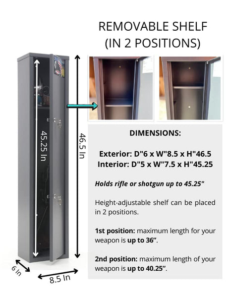 SK New Interiors Buffalo 1015 Gun Rifle Shotgun Metal Small Security Cabinet Safe Storage with Separate Pistol/Ammo Area SK New Interiors