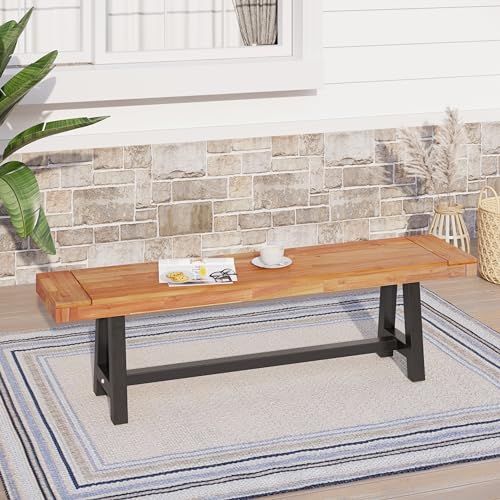 Sophia & William Outdoor Bench Patio Benches Acacia Wood Weatherproof, 63" Wooden Garden Bench Backless Narrow Long Clearance for Front Porch Locker Sophia & William
