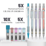 Mr. Pen- Pastel Mechanical Pencil Set with Black Lead and Eraser Refills, Clear Barrel, 0.3, 0.5, 0.7, 0.9, 2mm, Pastel Mechanical Pencils, Cute Mr. Pen