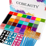 CCbeauty 36 Colors Face Body Paint Oil, Hypoallergenic Face Painting Kit Professional for Kids Party with 30 Stencils + 10 Brushes for Halloween SFX CCbeauty
