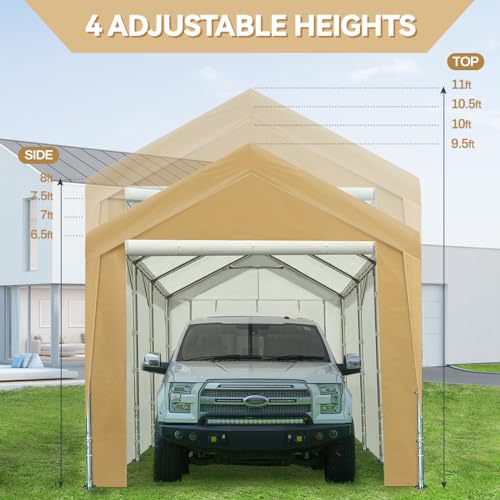 ADVANCE OUTDOOR 10x20 ft Heavy Duty Steel Carport with Adjustable Height from 9.5 to 11 ft, Car Canopy Garage Party Tent Storage Shed Boat Shelter - WoodArtSupply