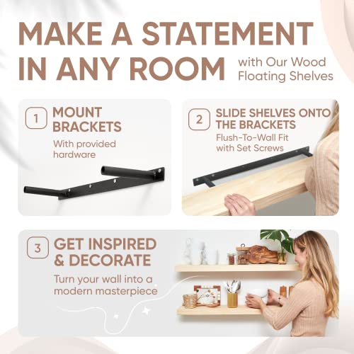 Homeforia Rustic Farmhouse Floating Shelves, Bathroom Wooden Shelves for Wall Mounted, Thick Industrial Kitchen Wood Shelf - 30 x 6.5 x 1.75 inch - Homeforia