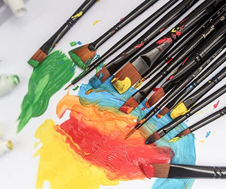 Brusarth Artist Paint Brush Set of 14 - Paint Brushes for Acrylic Painting, Canvas, Watercolor or Fabric - Painting Art Supplies for Beginners and Brusarth