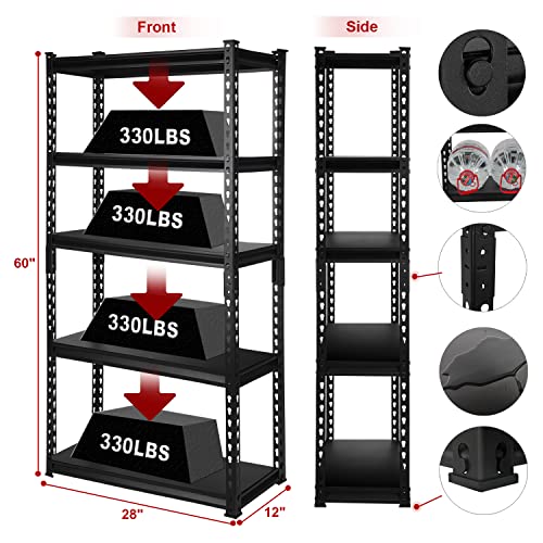 PACHIRA E-Commerce 5-Tier Garage Shelving Unit Heavy Duty Adjustable Storage Rack Metal Shelves for Kitchen, Garage, Office, 28" W x 12" D x 60" H - WoodArtSupply