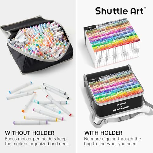  Shuttle Art 51 Colors Dual Tip Alcohol Based Art Markers, 50  Colors plus 1 Blender Permanent Marker Pens Highlighters with Case Perfect  for Illustration Adult Coloring Sketching and Card Making 