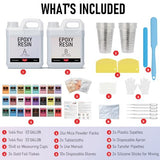 Smallbudi 1 Gallon Epoxy Resin Kit for Beginners, Resin Kit with 24 Mica Powder, Foil Flakes, Measuring Cups, Sticks - Resin Epoxy for Casting, Smallbudi
