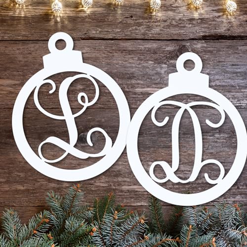 Wood Monogram F Ornament, White Letter Initial Wooden Christmas Tree Decoration, Holiday Hanging Craft for Family (F) - WoodArtSupply