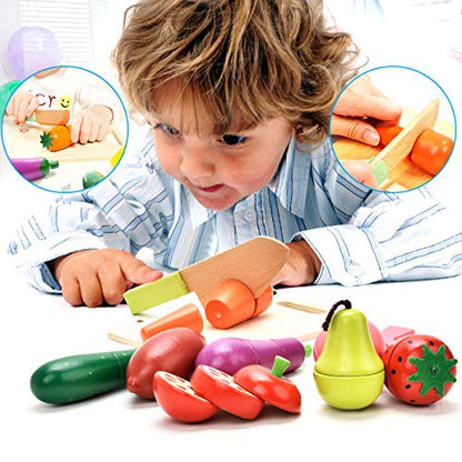 CARLORBO Wooden Play Food for Kids Kitchen - Toys Food Vegetables and Fruit for 2 Year Old Boys Girls Role Pretend Play Early Education Montessori - WoodArtSupply