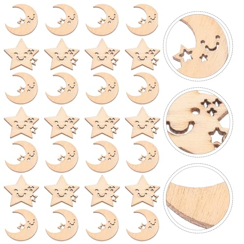 Amosfun 50PCS Wooden Star and Moon Cutouts Wooden Pieces Craft Embellishments for DIY Art Craft Decoration - WoodArtSupply