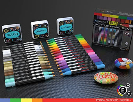Acrylic Markers, Paint Pens Assorted Vibrant Markers for Rock Painting, Canvas, Glass, Mugs, Wood, Ceramic, Fabric, Metal, Scrapbooking. Non Toxic, TOOLI-ART