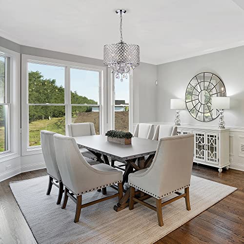 Edvivi Marya 4-Lights Chrome Round Crystal Chandelier Ceiling Fixture | Beaded Drum Shade Edvivi