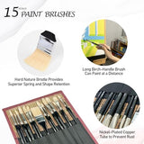 Falling in Art Natural Bristle Professional Paintbrush Set, 15PCS Long Handled Paint Brushes for Acrylic Painting, Oil Paint Brushes of Fan, Round, Falling in Art