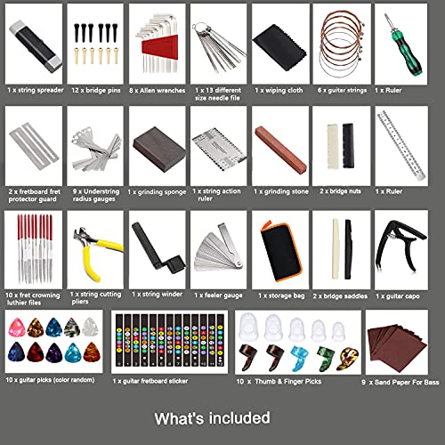 99PCS Guitar Tool Kit，Professional Guitar Repairing Maintenance Tool Kit with Capo Guitar Strings Picks Bridge Pins Gauge Guitar Accessories Gift for Micling