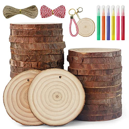20 Pieces Unfinished Wood Slices, GOH DODD 3.5-4 Inch Craft Wood Kit Wood Coasters Wooden Circles Wood Rounds Wood Discs with Tree Bark for Arts
