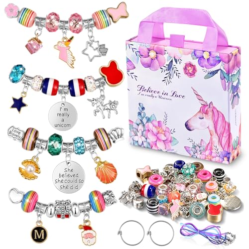 Girls Charm Bracelet Making Kit: Girl Toys Make Jewelry Supplies Set Unicorn DIY Craft Art Set Charm Bracelets Kits Creative Birthday Gifts for Girl - WoodArtSupply