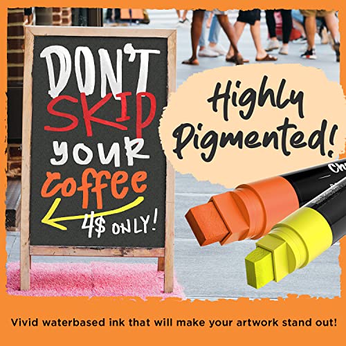 8 Washable Window Markers for Cars - 15mm Jumbo, 3 in 1 Nib, 28g Ink - Liquid Chalk Markers for Chalkboard, Blackboard, Glass, Bistro, Auto, Menu Chalkola