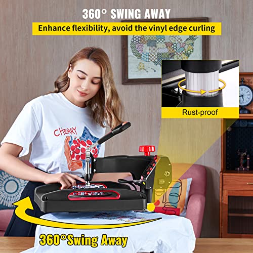 VEVOR Heat Press, Upgrade 5 in 1 Heat Press Machine for T-Shirt Hat Cap Mug Plate Sublimation, 15x15 inch Anti-Scald Fast Swing Away Digital Control VEVOR