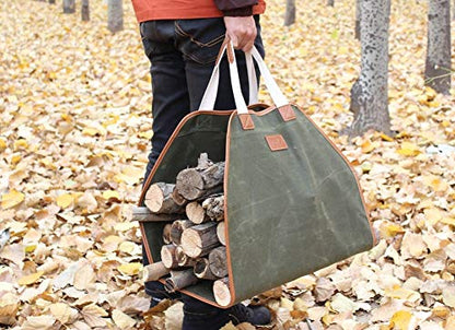 Canvas Log Carrier Bag,Waxed Durable Wood Tote,Fireplace Stove Accessories,Extra Large Firewood Holder with Handles for Camping Best Gifts - WoodArtSupply