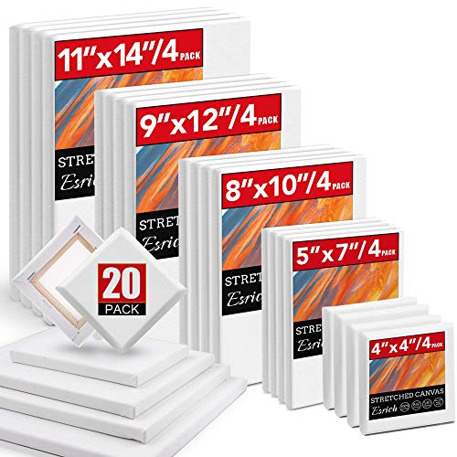 Stretched Canvas for Painting, Multi Size 11x14, 9x12, 8x10, 5x7, 4x4(4 of Each), 20 Packs Primed Blank Canvases, Very Good for Beginners or - WoodArtSupply