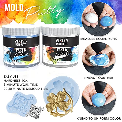 Mold Putty Silicone Mold Making Kit, Super Easy 1:1 Mix Mold Putty, 7/8 Lb (400 Grams), Makes Strong Reusable Silicone Molds Pixiss