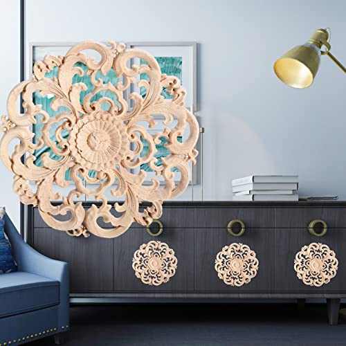 Beoot Wooden Carved Onlay Appliques Wood Carving Decal Unpainted Furniture Bed Door Cabinet Decor (15x15cm/5.91x5.91inch) Beoot