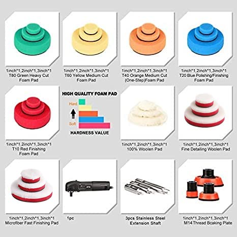 SPTA Mini Polishing Machine Buffer Rotary Polisher Auto Detailing Superpolish with 27Pcs Detail Polishing Pad Mix Size Kit Buffing Pad and SPTA