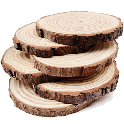 Natural Round Discs Rustic Wood Slices 6 Pcs 6.3-6.7 inch Unfinished Wood kit Circles Crafts Tree Slices with Bark Log Discs for DIY Arts and Wedding - WoodArtSupply