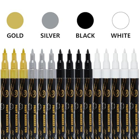 Acrylic Paint Pens White Paint Markers Metallic for Rock Fabric Wood Glass Canvas Ceramic, 5 White 4 Black 3 Gold & 3 Silver, Water Based Ink INK LAB