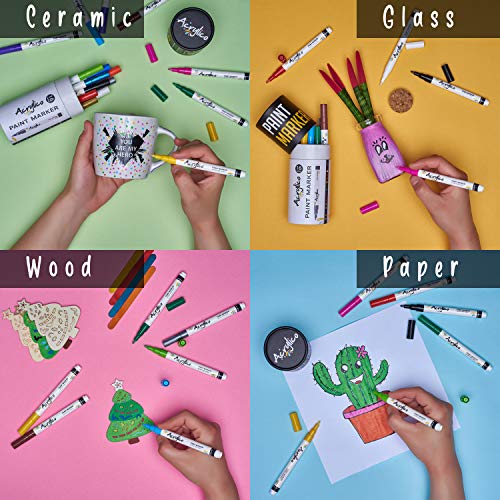 Acrylic Paint Pens for Rock Painting Set of 16 Paint Markers Extra Fine Tip for Wood, Canvas, Plastic, Ceramic, Glass, Drawing Craft Supplies for Acrylico