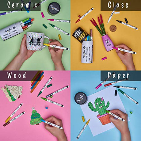 Acrylic Paint Pens for Rock Painting Set of 16 Paint Markers Extra Fine Tip for Wood, Canvas, Plastic, Ceramic, Glass, Drawing Craft Supplies for Acrylico