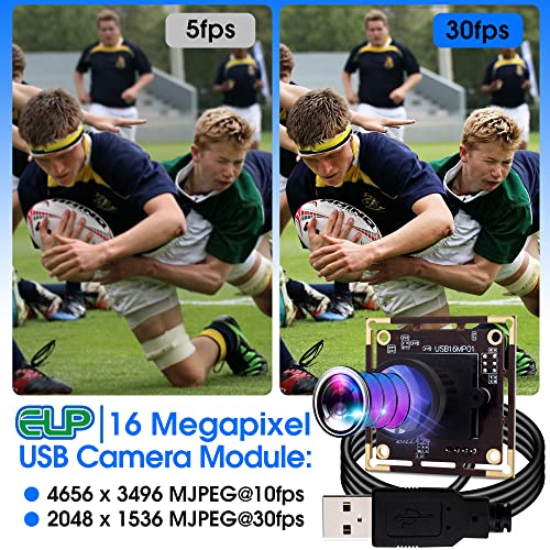 ELP 16MP Wide Angle USB Camera Module for Raspberry Pi and Computer 4K Mini UVC USB2.0 Video Webcam Board with 118degree No Distortion Lens IMX298 ELP