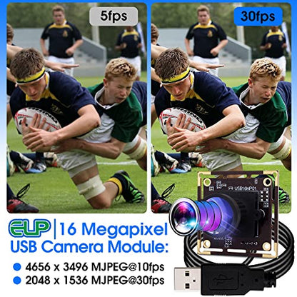 ELP 16MP Wide Angle USB Camera Module for Raspberry Pi and Computer 4K Mini UVC USB2.0 Video Webcam Board with 118degree No Distortion Lens IMX298 - WoodArtSupply