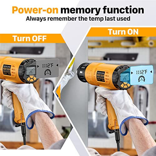 Heat Gun, SEEKONE 1800W Hot Air Gun Kit with Large Digital LCD Display Variable Temperature (122°F-1112°F) Memory Settings and Four Nozzles for Paint Remover/Stripper, Home Improvement/Restoration