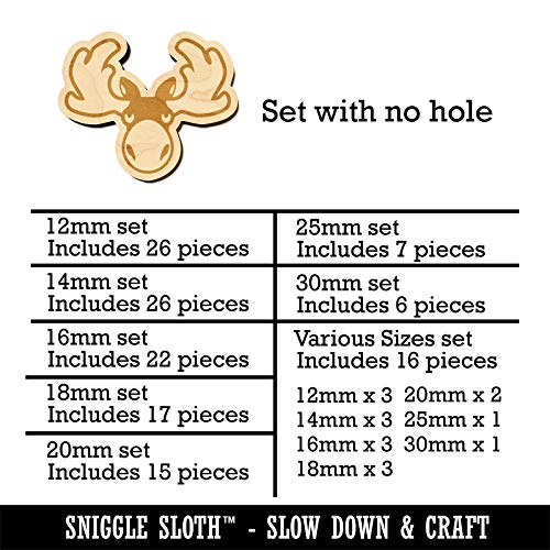 Grumpy Moose Head Mini Wood Shape Charms Jewelry DIY Craft - 25mm (7pcs) - No Hole Sniggle Sloth