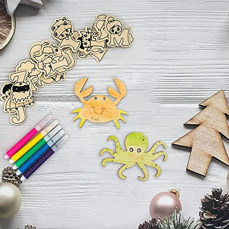 40 Pack Wood Ocean Sea Animal Cutouts Unfinished Wooden Sea Animals Paint Crafts Wooden Ocean Sea Animal Hanging Ornaments DIY Sea Animal Craft Gift Xonzmmk