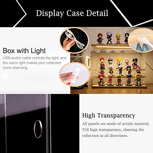 Nynelly Acrylic Display Case with Light Assemble Countertop Box for Action Pop Figures, Clear Display Case Dustproof Protection for Collectibles