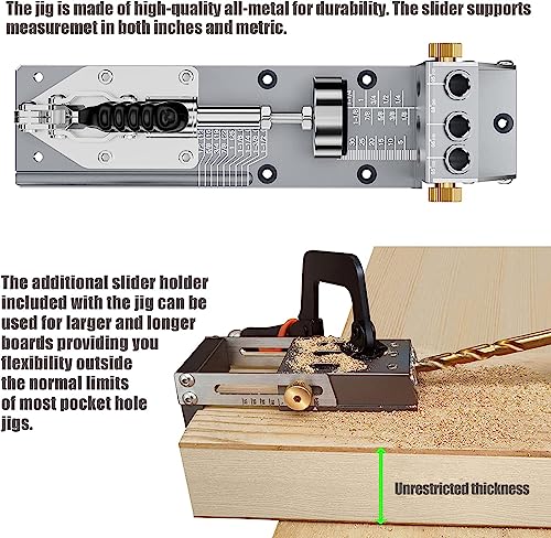 HOWOD Pocket Hole Jig Kit, Professional and Upgraded All-Metal Pocket Screw Jig. HOWOD