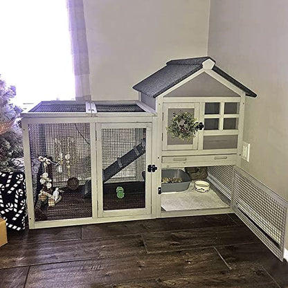 Aivituvin 51.6''L Rabbit Hutch Outdoor Chicken Coop Indoor Bunny Cage with Run,Guinea Pig House Pull Out Upper Tray (51.6" L x 25.2" W x 36.2" H,