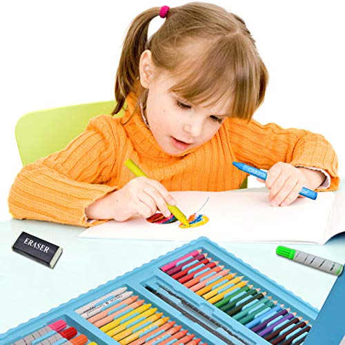 Sunnyglade 185 Pieces Double Sided Trifold Easel Art Set, Drawing Art Box with Oil Pastels, Crayons, Colored Pencils, Markers, Paint Brush, Sunnyglade